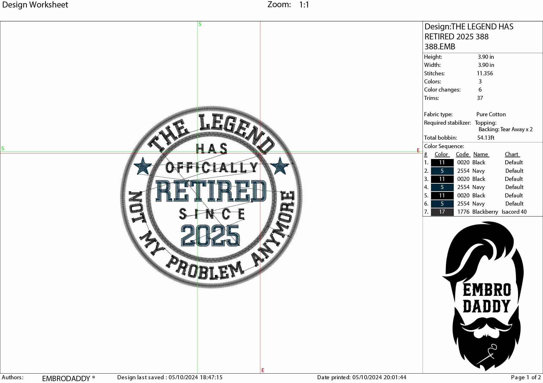 Retired 2025 Embroidery Pattern File in PES, DST, hus & more