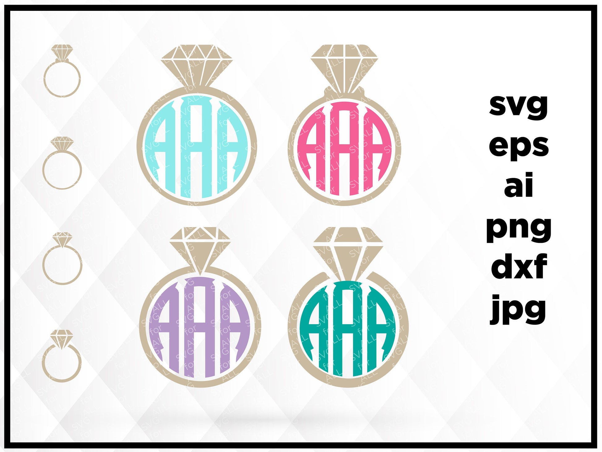 Diamond Wedding Ring SVG Cut Files, Monogram Frames for Vinyl Cutters, Screen Printing, Silhouette, Die Cut Machines, Wedding SVG, Frame svg