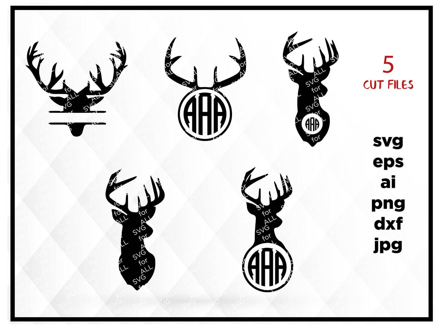 deer head monogram frame svg dxf file instant download silhouette cameo cricut clip art commercial use, deer svg, deer head svg, hunt svg