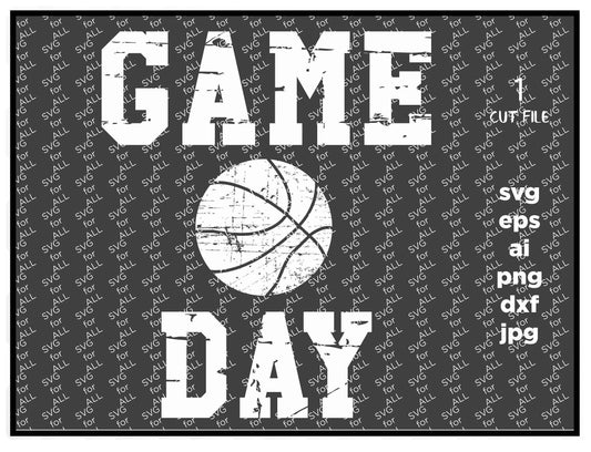 Game day basketball distressed SVG PNG, Dxf , Cricut Silhouette cameo scrap booking, Distressed Files, Cricut Files, basketball files