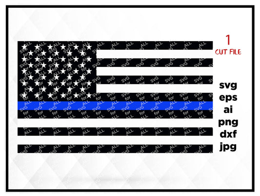 American flag thin blue line, SVG instant download design for cricut or silhouette USA SVG Cut File