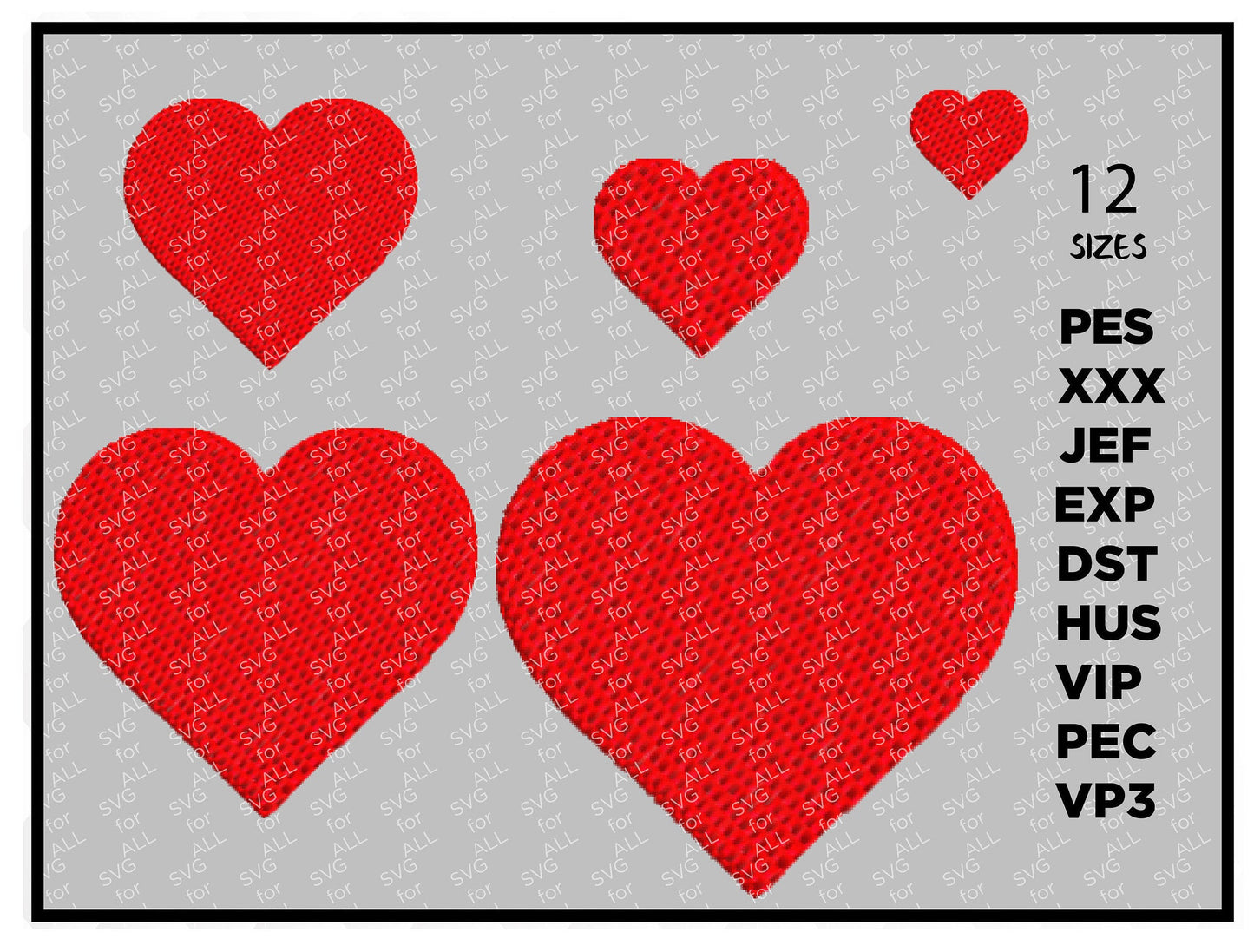 Heart Embroidery Design - Machine Embroidery Heart Download - XXX,pec,jef,hus,exp,dst - 11 dimensions