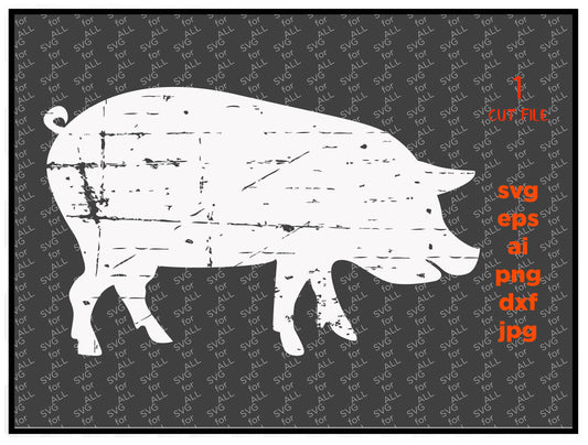 Pig distressed, Pig grunge, hog Svg, pig Decal, Farm Svg Files, Farm Animal Svg, Svg Silhouette, Png, Dxf, Eps, Cricut Downloads, Svg Cuts