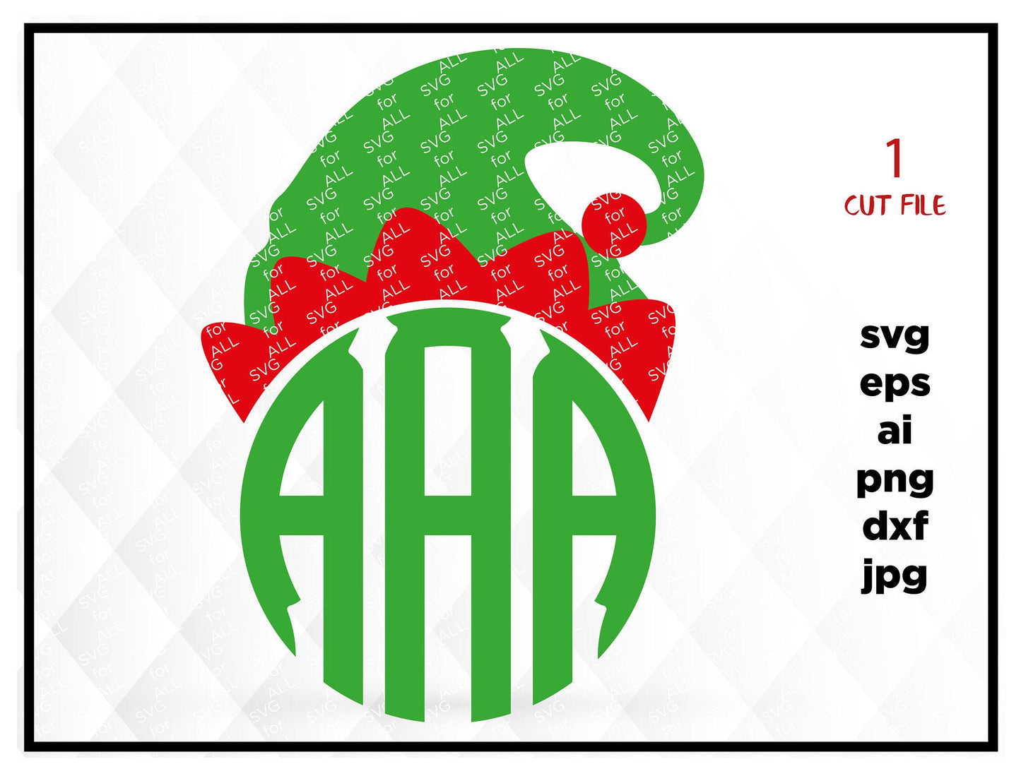 Elf hat Christmas monogram SVG instant download design for cricut or silhouette