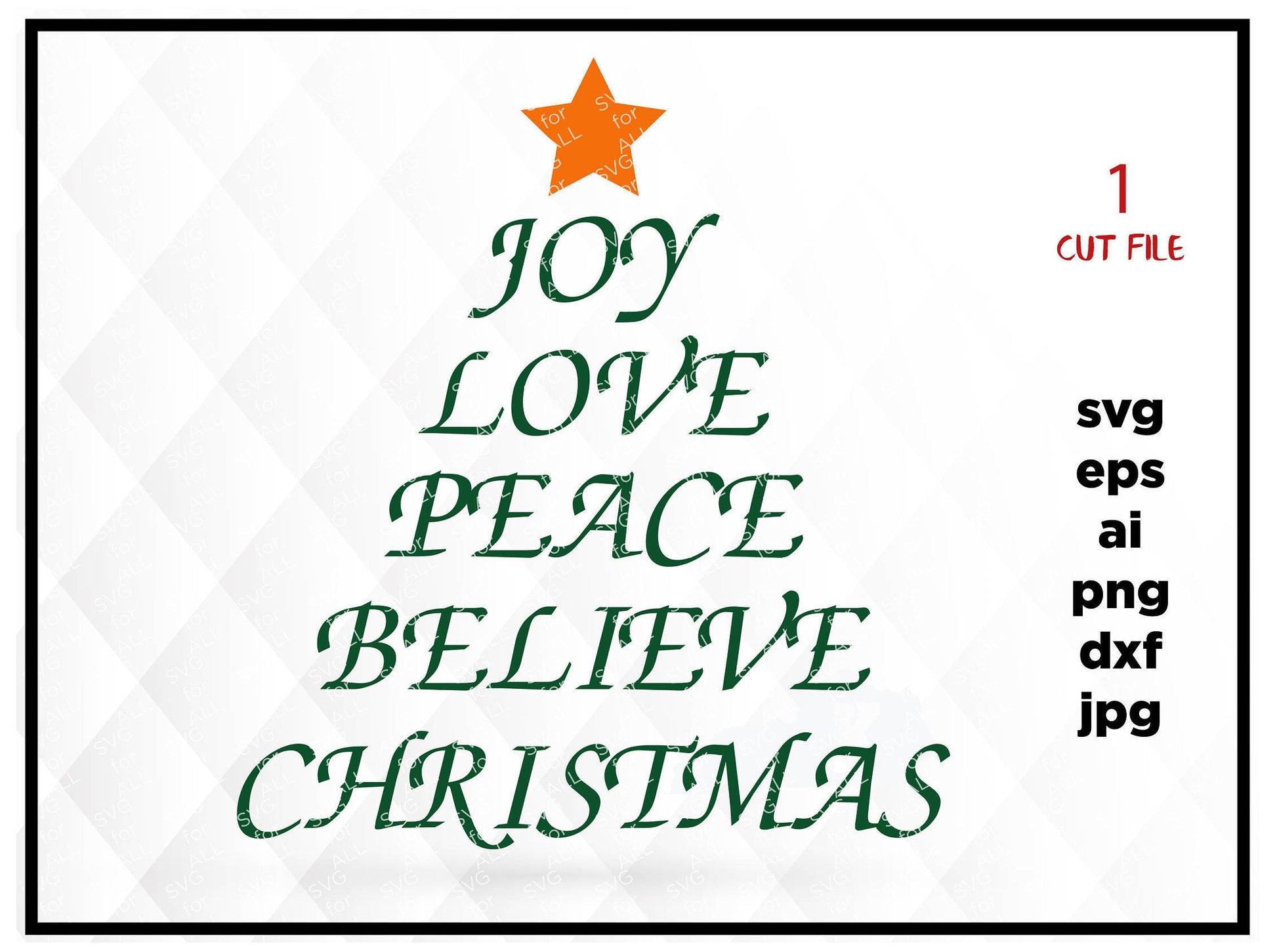 Joy, Love, Peace, Believe, Christmas, SVG Files, Christmas Tree SVG, Christmas SVG, Silhouette Cut Files, Cricut Cut Files