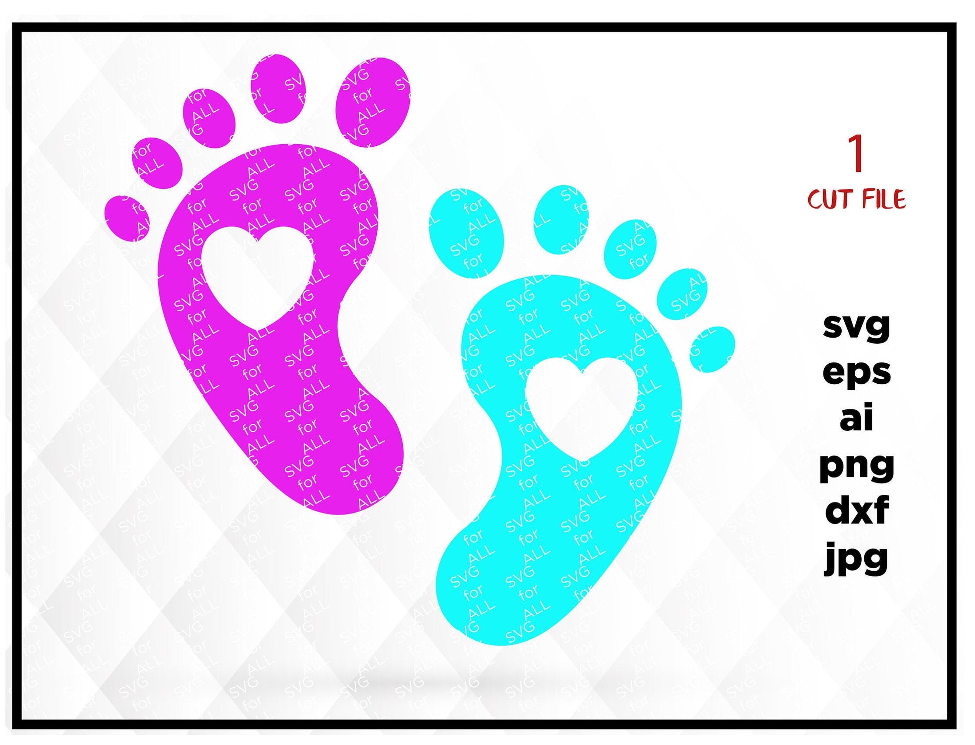 Baby Feet with hearts, SVG Files for Cut Footprint Cricut Shower Designs - SVG Files for Silhouette - Instant Download