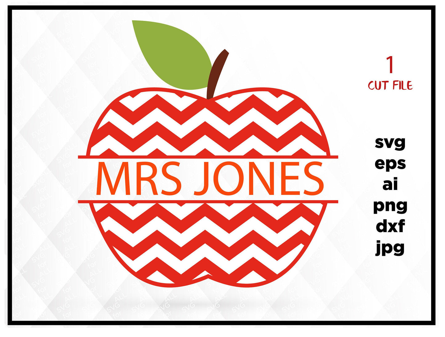 Chevron Apple SVG, Apple SVG, Apple Split Monogram SVG, Svg Files, Cricut Cut Files, Silhouette Cut Files, Teacher Monogram Svg