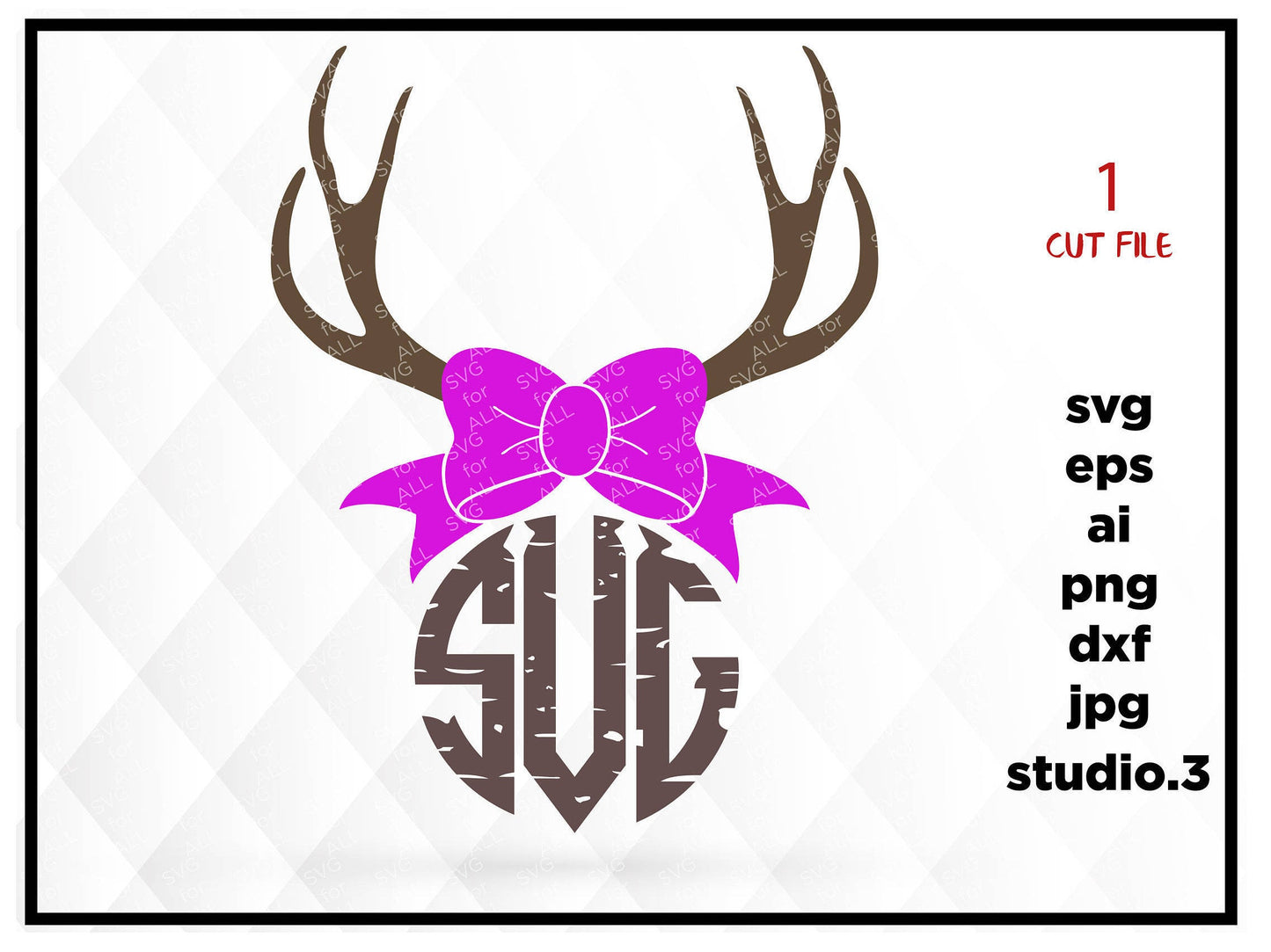 Antler Bow Monogram frame Svg, Bow Svg, Monogram Frame Svg, Silhouette Cut Files, Cricut Cut Files, Svg Cut Files, eps, jpeg, png, cut file