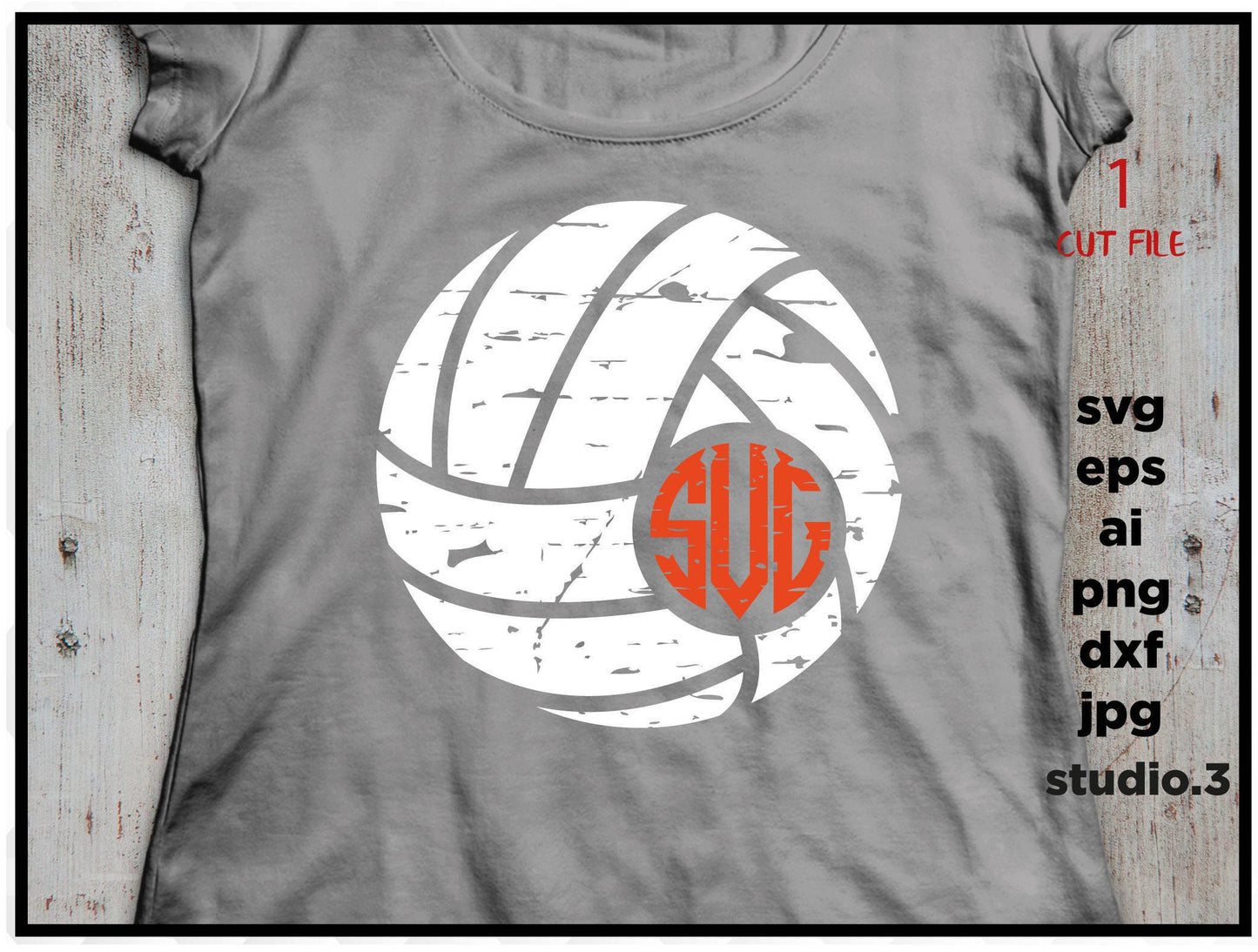 Distressed volleyball circle monogram svg, dxf, eps, png, volleyball svg, files for cricut, iron on decal, volleyball team svg, png