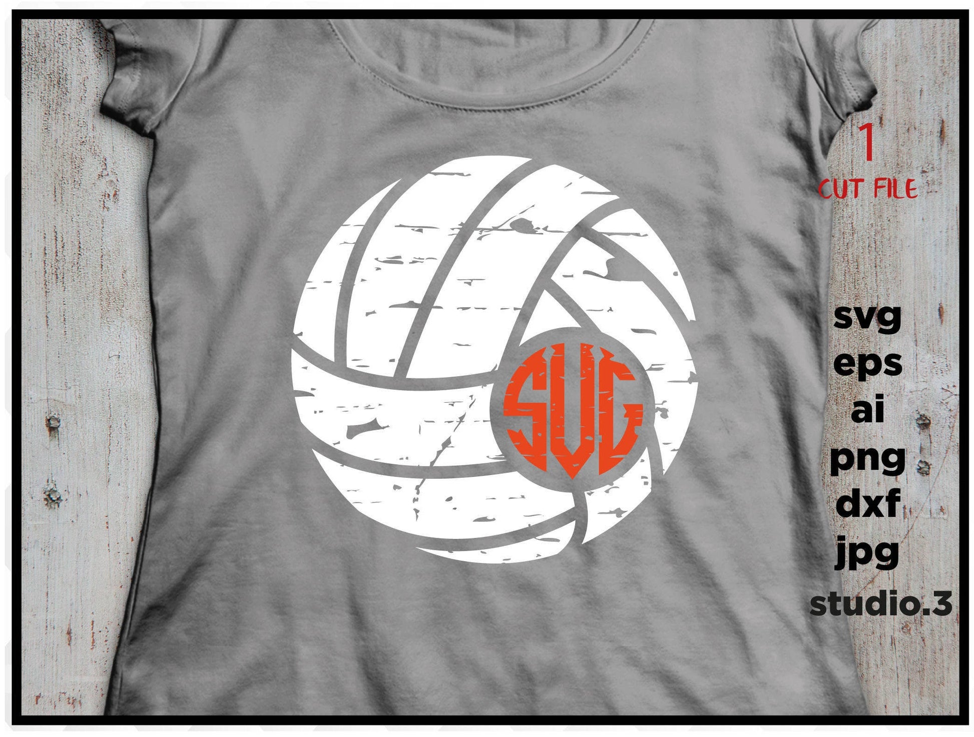 Distressed volleyball circle monogram svg, dxf, eps, png, volleyball svg, files for cricut, iron on decal, volleyball team svg, png