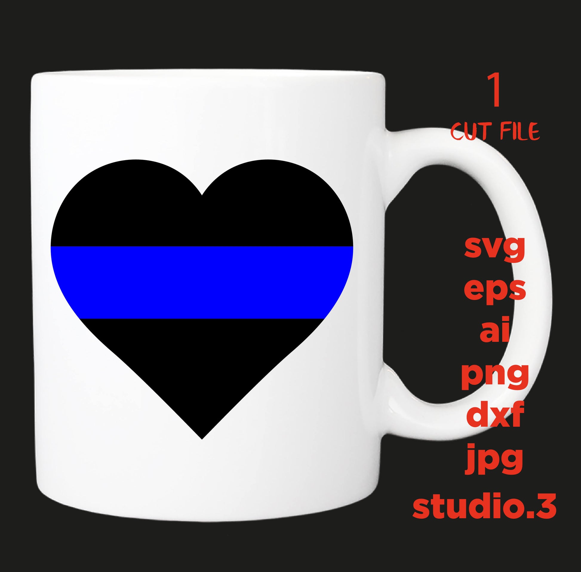 Police heart thin blue line SVG, cut file, dxf, jpg, png, ai, eps, Police SVG, Badge SVG, Police Badge, Silhouette Files, Cricut Files