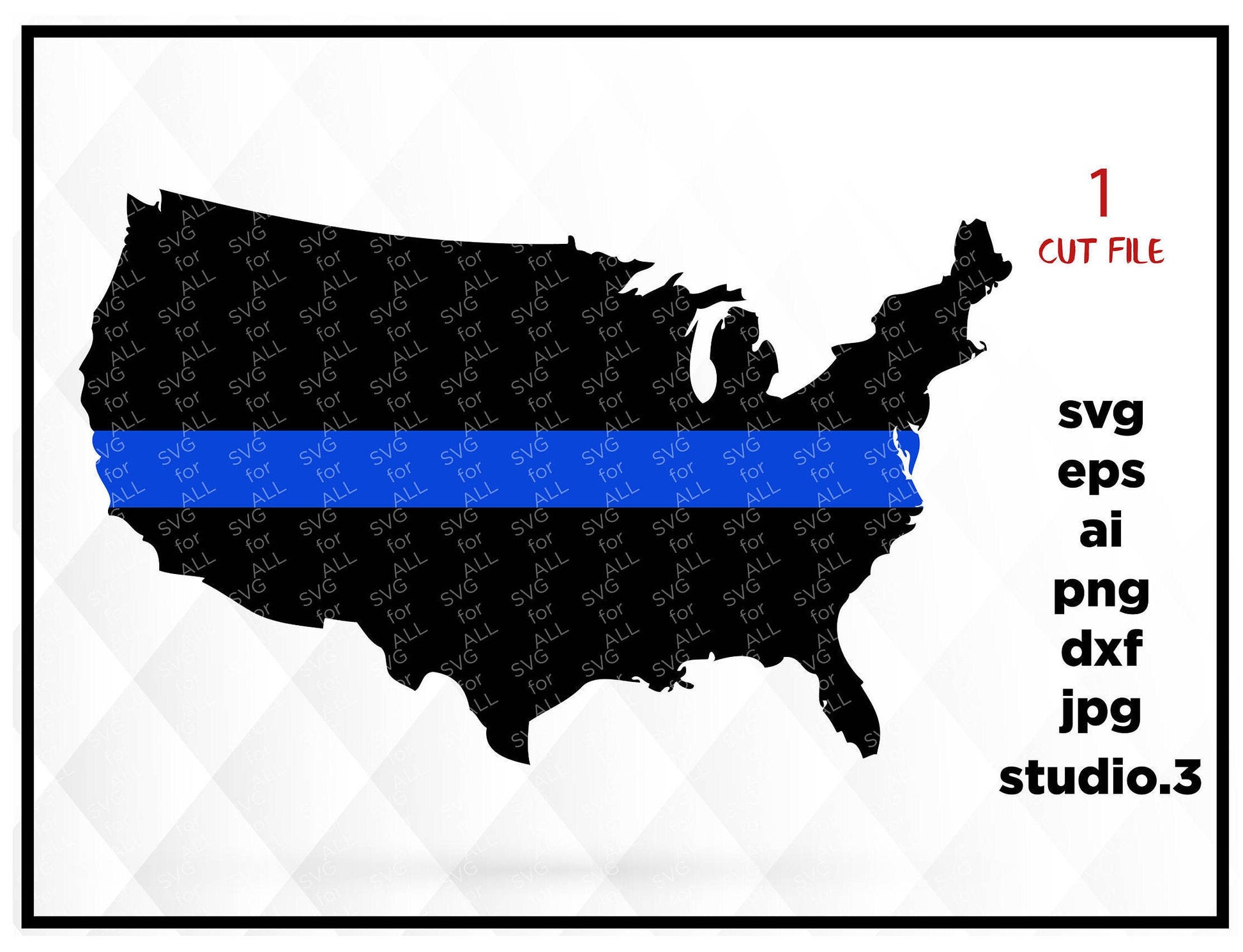 American map thin blue line, SVG instant download design for cricut or silhouette USA SVG Cut File