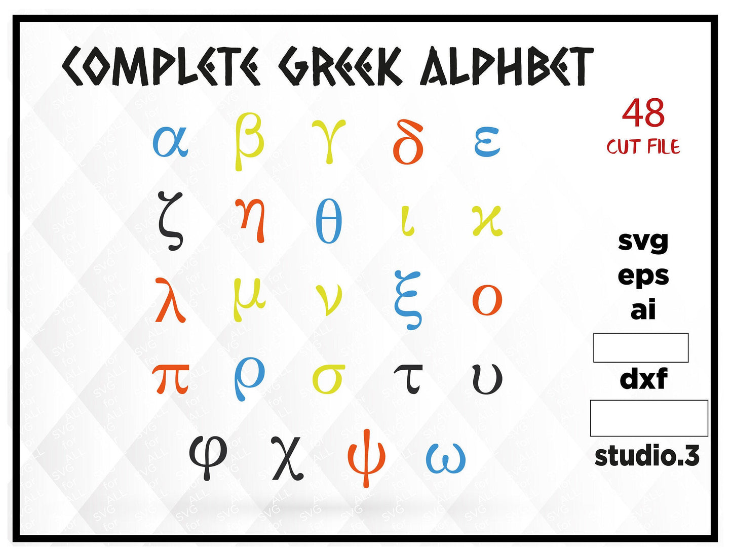 Greek letters alphabet cut files, lower and upper case, SVG, ai, eps, dxf, cut file, jpeg, instant download for cricut or silhouette