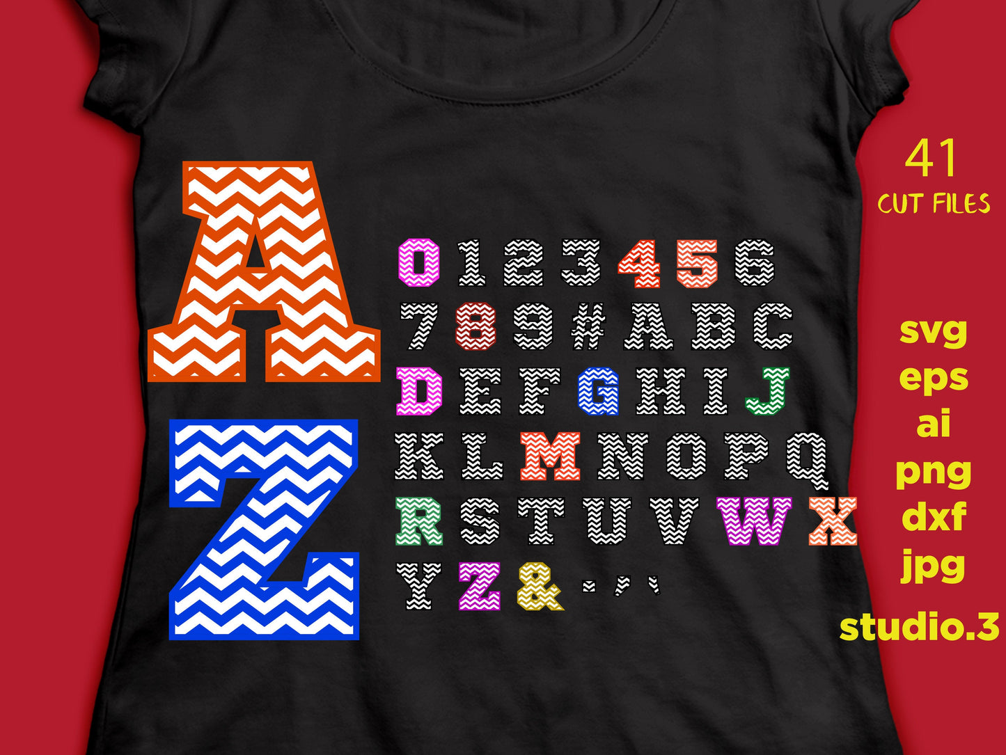 Chevron alphabet & numbers svg,  SVG, EPS, DXF, Vector Font, three layer font, Silhouette file, Cricut cut file, digital file