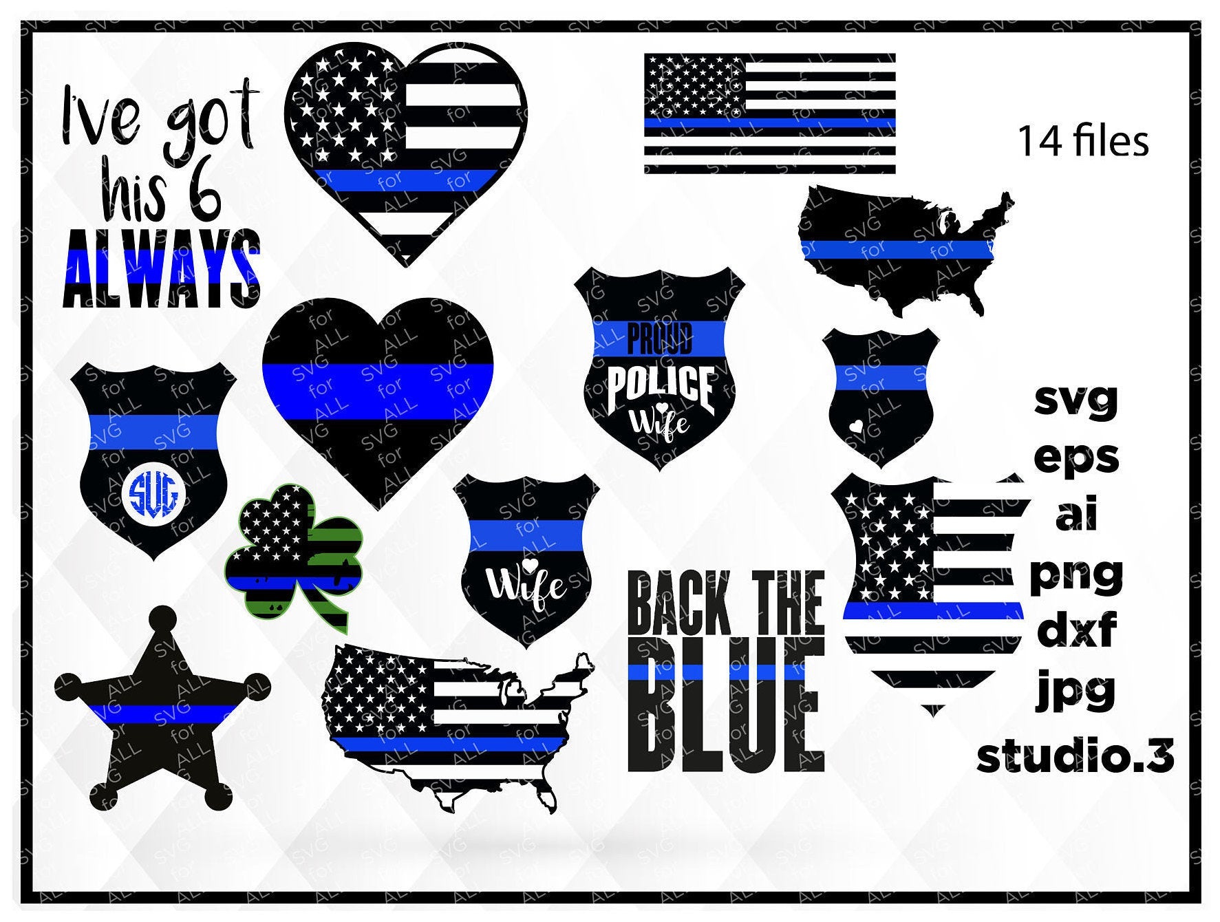 Police thin blue line BUNDLE, SVG, cut file, dxf, jpg, png, ai, eps, Police SVG, Silhouette Files, Cricut Files