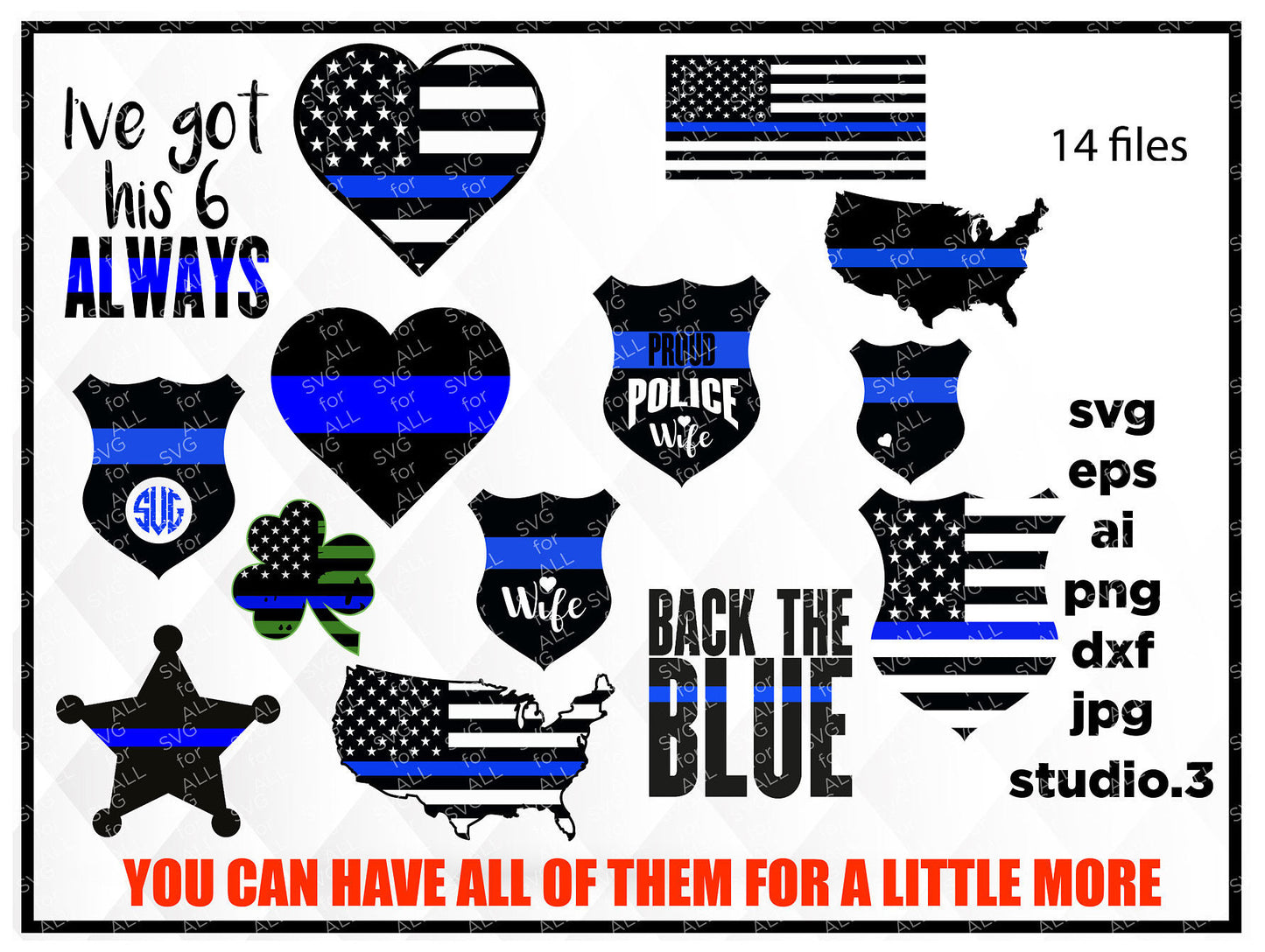 Shamrock Police thin blue line usa flag SVG, cut file, dxf, jpg, png, ai, eps, Police SVG, Badge SVG, Silhouette Files, Cricut Files