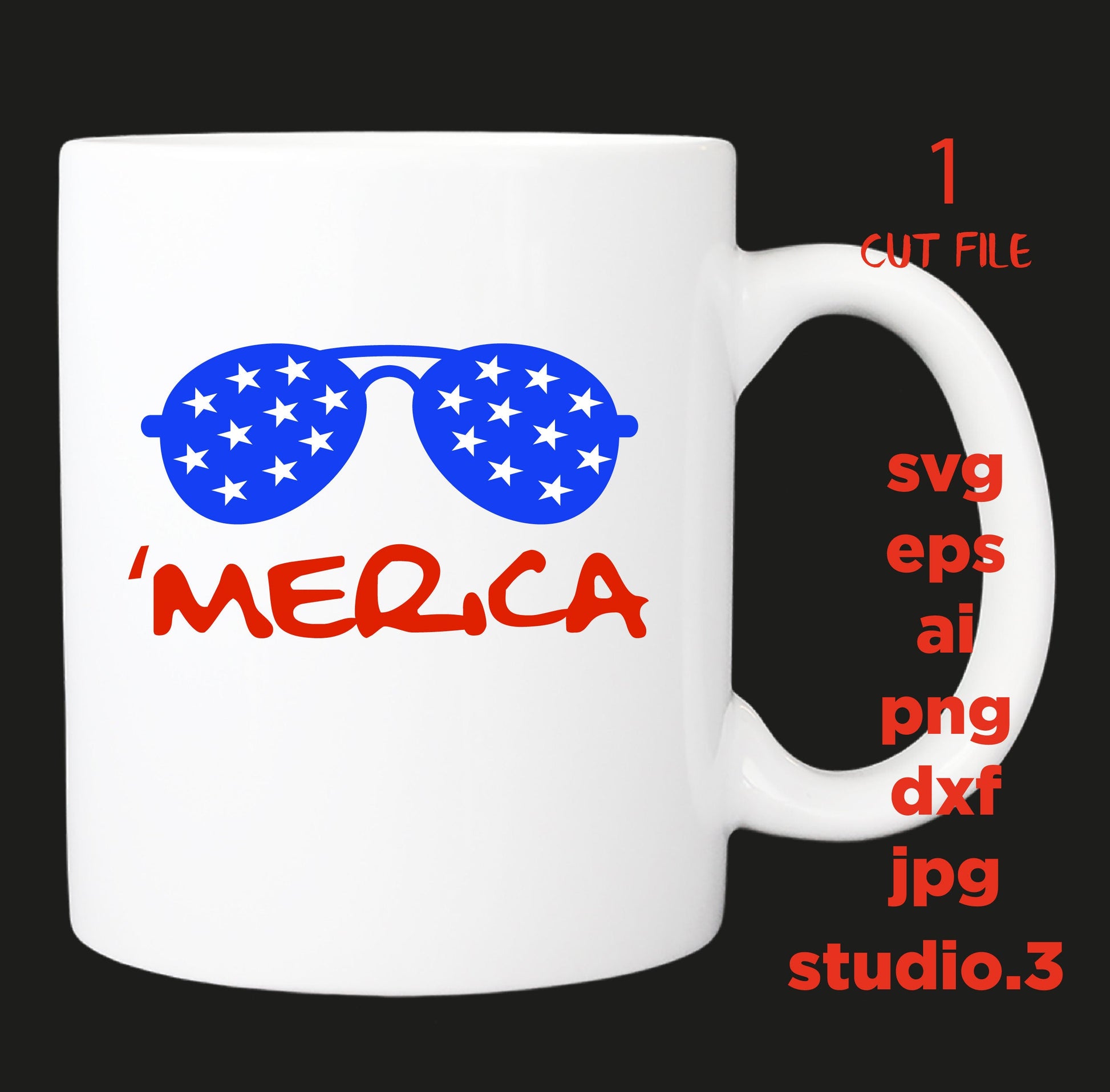 Merica with sunglasses fourth of july, cut file, dxf, jpg, png, ai, eps, Silhouette Files, Svg Files, Cricut Files