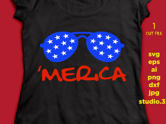 Merica with sunglasses fourth of july, cut file, dxf, jpg, png, ai, eps, Silhouette Files, Svg Files, Cricut Files