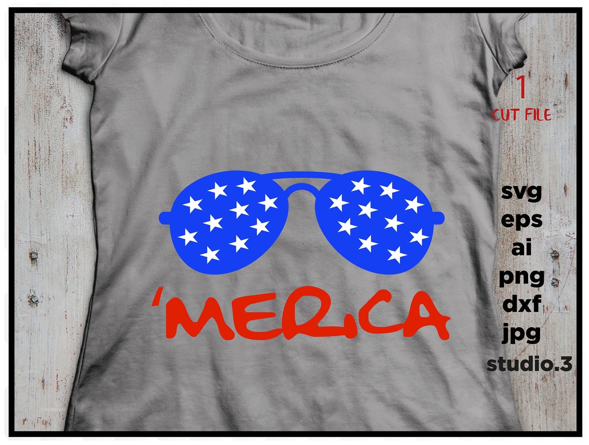 Merica with sunglasses fourth of july, cut file, dxf, jpg, png, ai, eps, Silhouette Files, Svg Files, Cricut Files