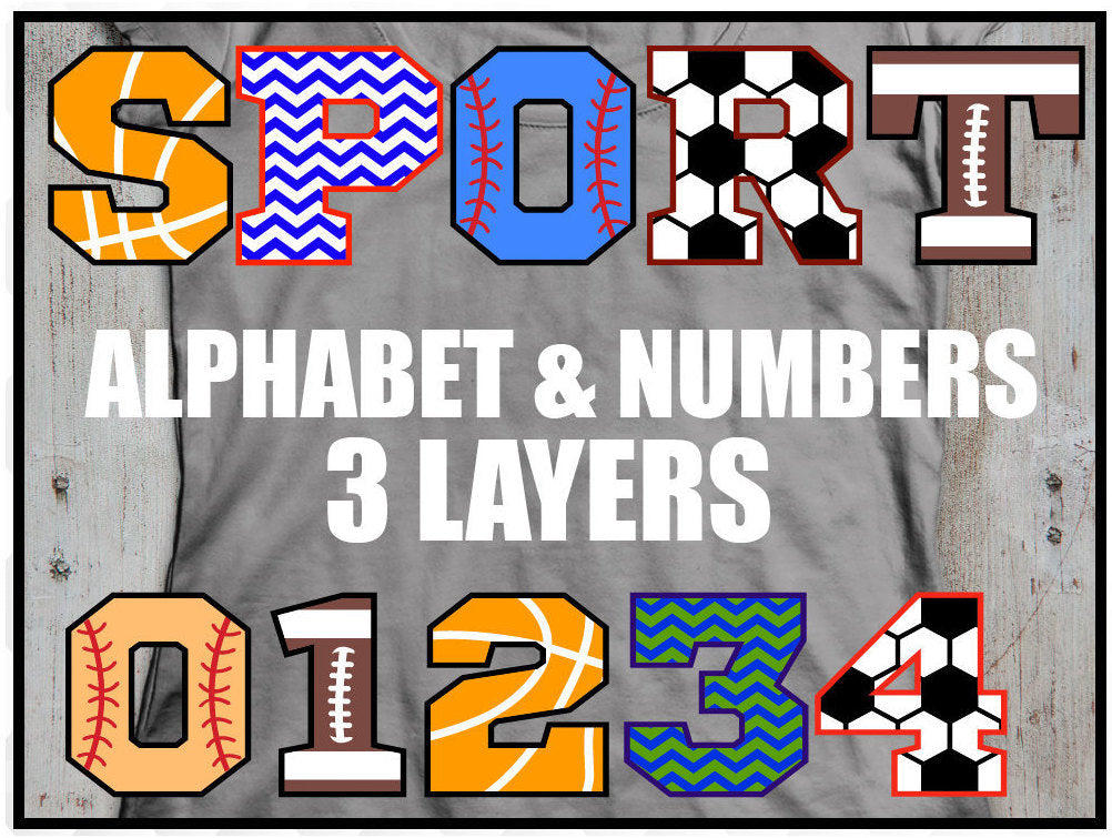 Football, Soccer, Basketball, Chevron, Baseball alphabet & Numbers, Cut Files Silhouette Studio Cricut Svg, Dxf, Eps , cut file, Ai