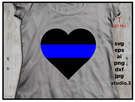 Police heart thin blue line SVG, cut file, dxf, jpg, png, ai, eps, Police SVG, Badge SVG, Police Badge, Silhouette Files, Cricut Files