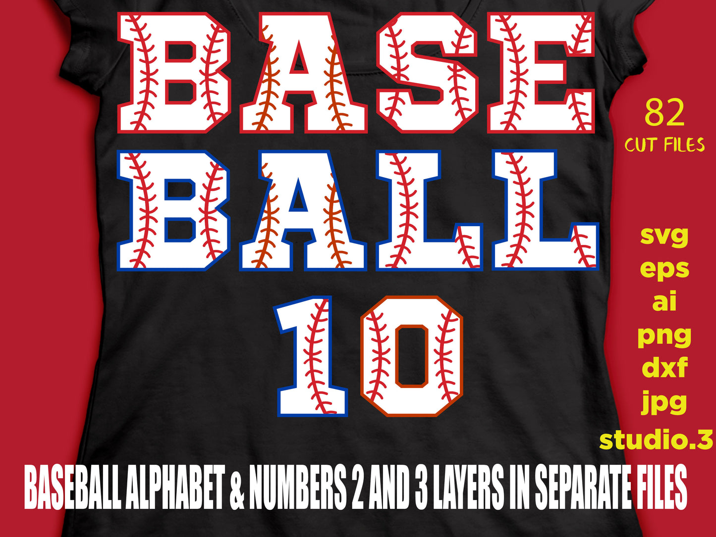 Baseball alphabet & Numbers with Stitches, Baseball Numbers with Stitches Cut Files Silhouette Studio Cricut Svg Dxf Jpg Png Eps cut file Ai