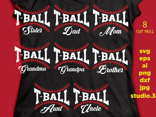 T-Ball Family, SVG, DXF, cut file, png, jpg, eps, Sports, Mom, Dad, Grandma, Grandpa, Brother, Sister, Aunt, Uncle, Silhouette, Cricut