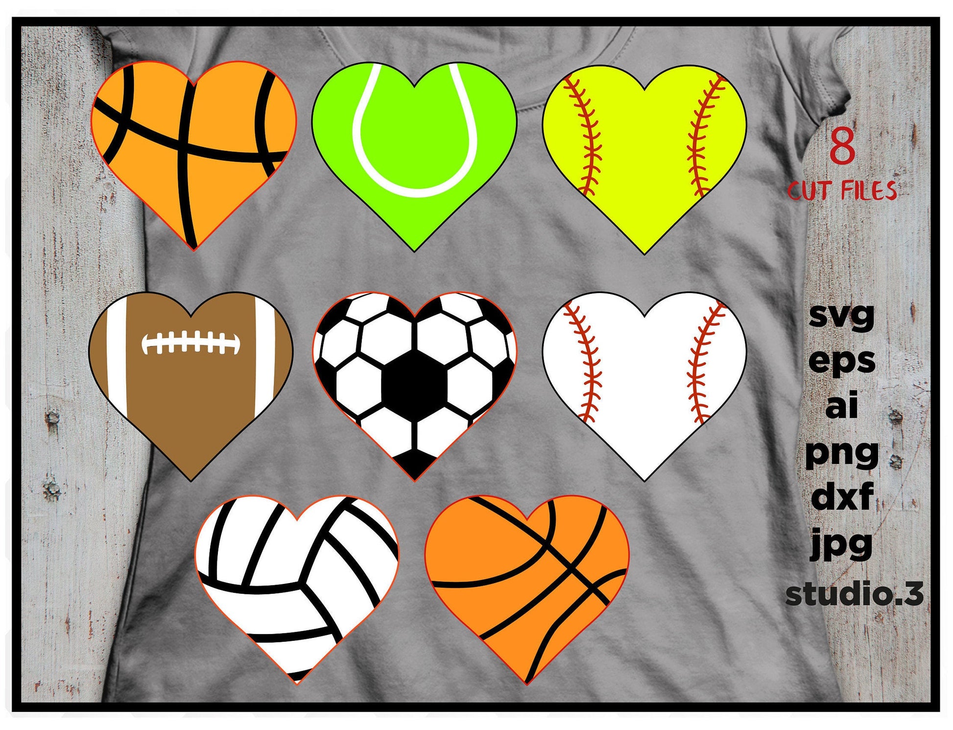 Sports Heart, Sport Heart Svg, Football Heart, Soccer Heart, Baseball Heart, Cut File FOR Silhouette Studio & Cricut Svg Dxf Jpg Png Eps Ai