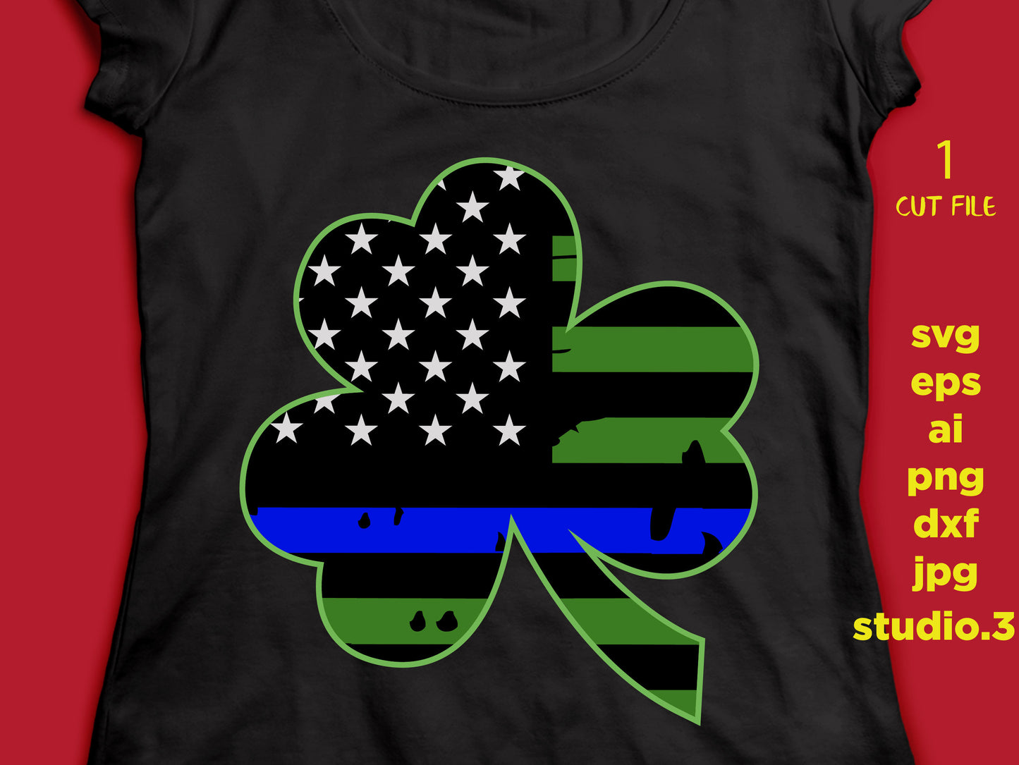 Shamrock Police thin blue line usa flag SVG, cut file, dxf, jpg, png, ai, eps, Police SVG, Badge SVG, Silhouette Files, Cricut Files