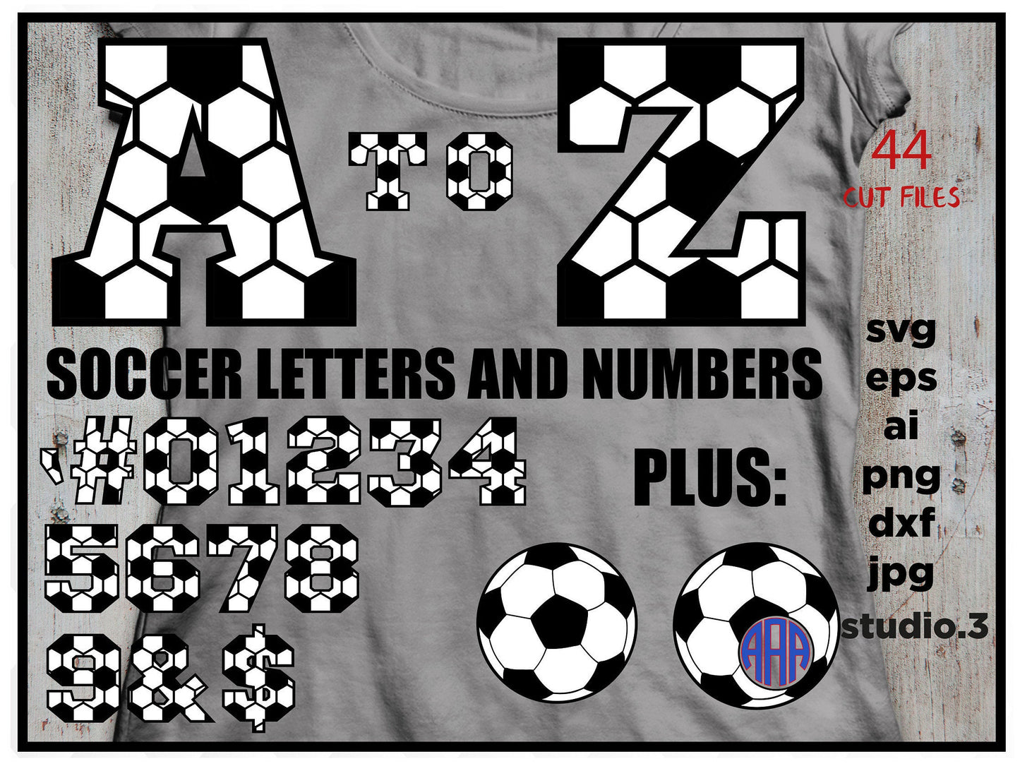 SOCCER alphabet & Numbers, SOCCER Numbers, Cut Files Silhouette Studio Cricut Svg Dxf Jpg Png Eps cut file, Ai