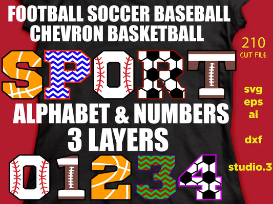 Football, Soccer, Basketball, Chevron, Baseball alphabet & Numbers, Cut Files Silhouette Studio Cricut Svg, Dxf, Eps , cut file, Ai