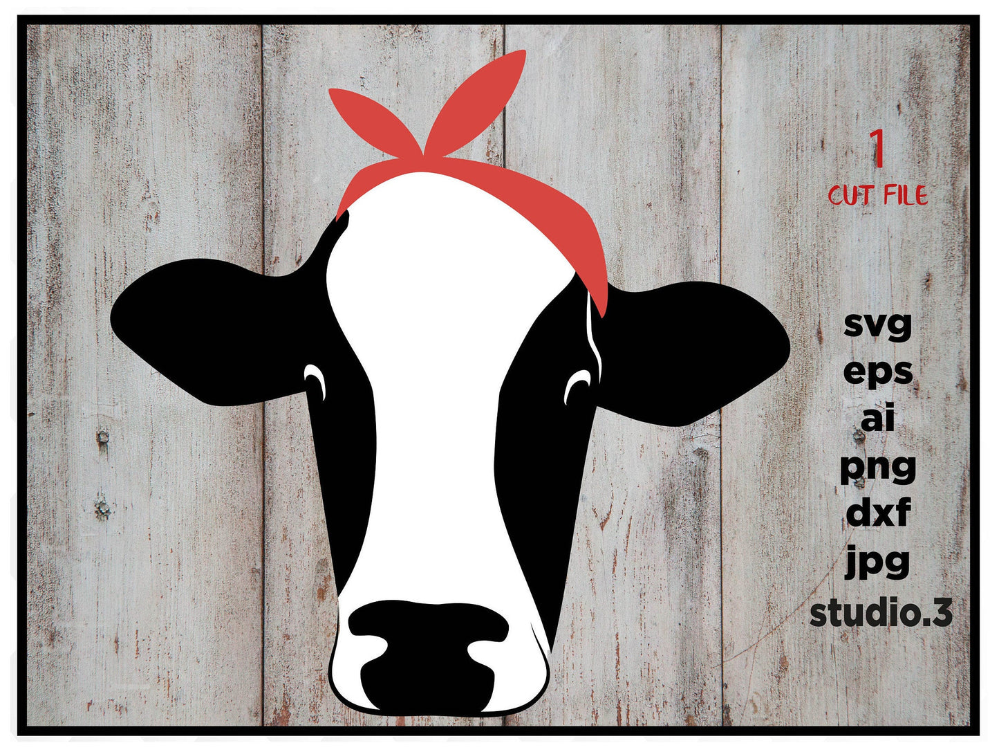 Cow with bandana - digital file, printable, svg, pdf, png, eps, dxf. t-shirt design, silhouette,  for Cricut & silhouette, Iron on transfer