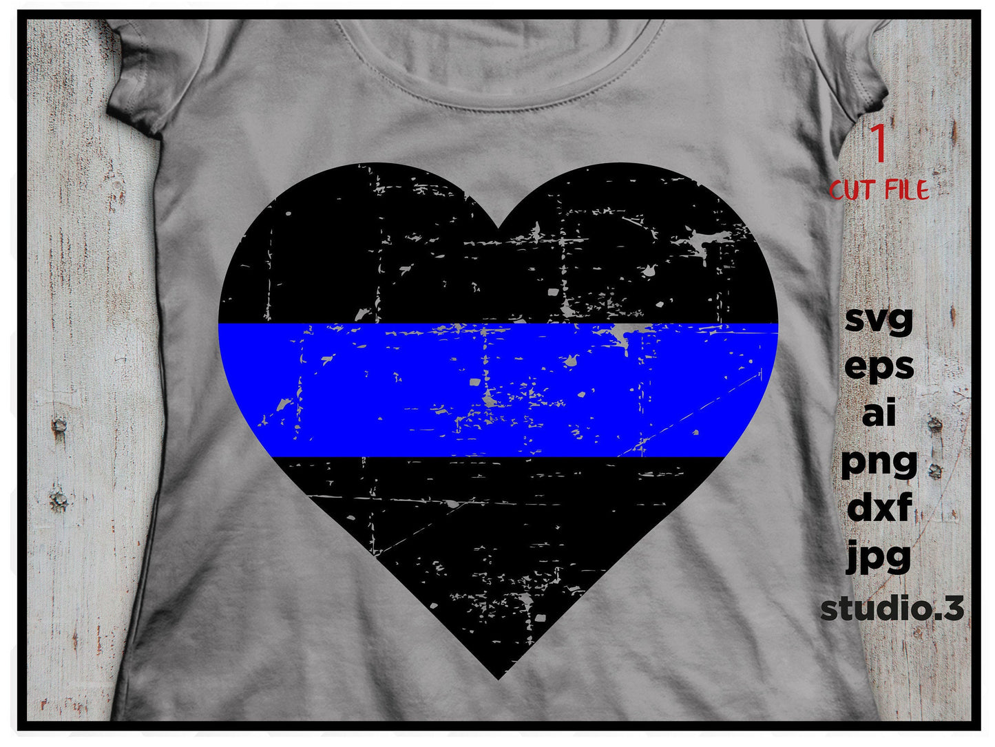 Police heart distressed thin blue line SVG, cut file, dxf, jpg, png, ai, eps, Police SVG, Police Badge, Silhouette Files, Cricut Files