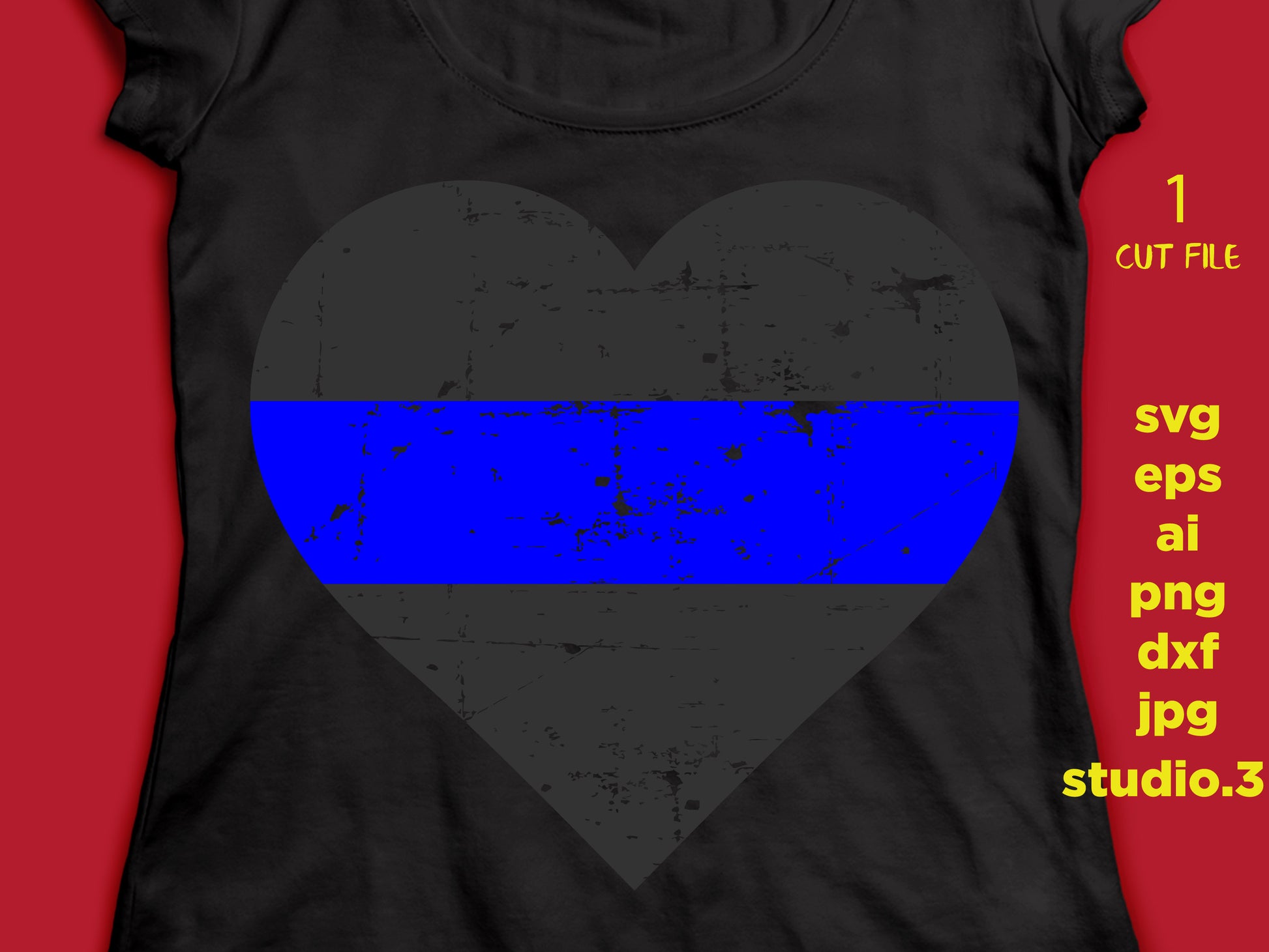 Police heart distressed thin blue line SVG, cut file, dxf, jpg, png, ai, eps, Police SVG, Police Badge, Silhouette Files, Cricut Files