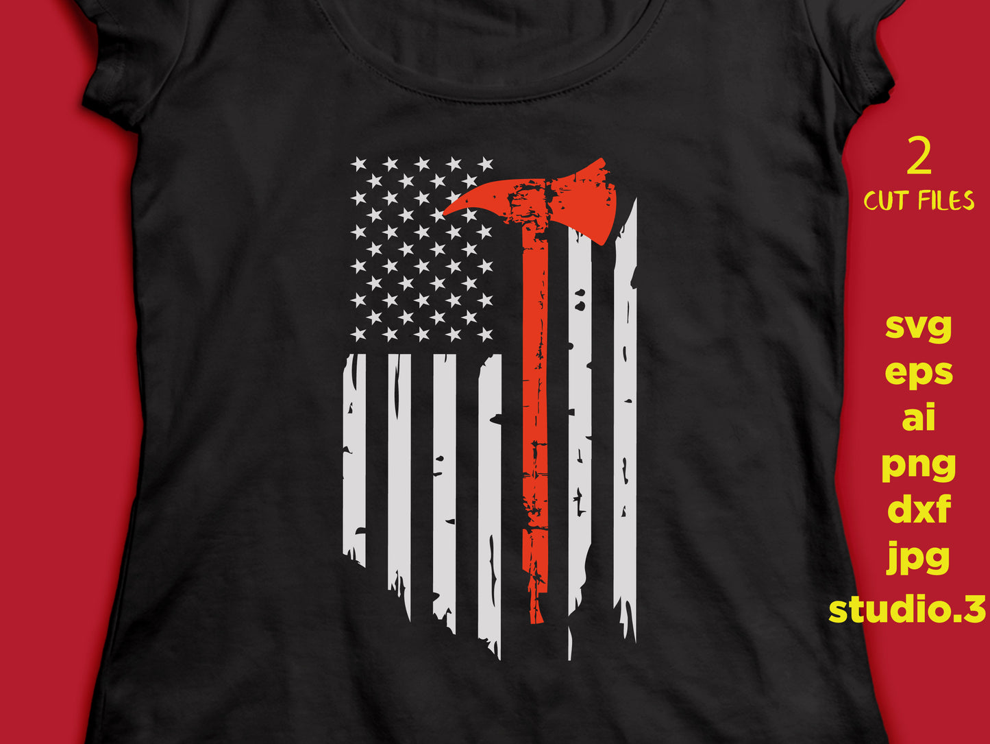 USA flag Fire Dept Red Line Svg Fireman Distressed Flag Svg Firefighter Cut Files Fire Axe Vinyl Decal Design T-shirt, for Cricut Silhouette