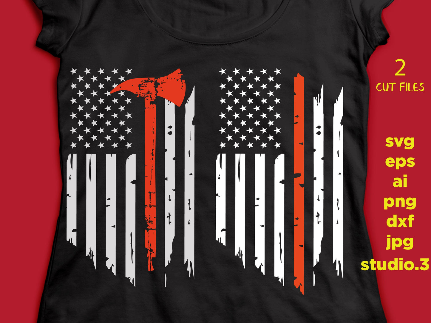 USA flag Fire Dept Red Line Svg Fireman Distressed Flag Svg Firefighter Cut Files Fire Axe Vinyl Decal Design T-shirt, for Cricut Silhouette