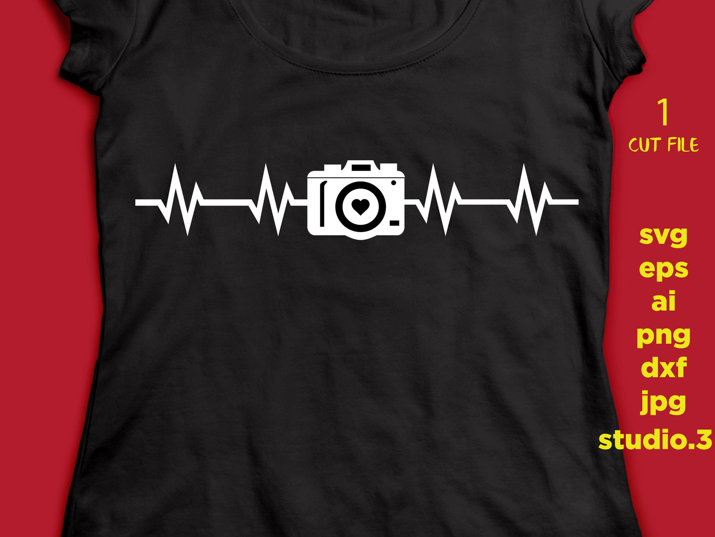 Heartbeat photo camera, Ekg, Camera Love, svg,png, dxf, eps, cut file, ai, photo Love, Cut File for Silhouette and Cricut, photographer love