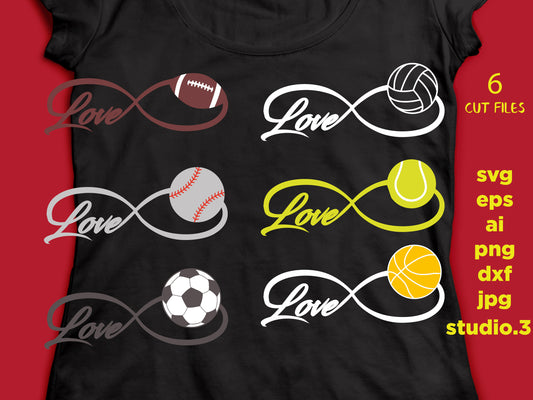 Sports balls, infinity svg, infinity symbol, love football softball soccer baseball, svg files for cricut & silhouette clipart Dxf, cut file