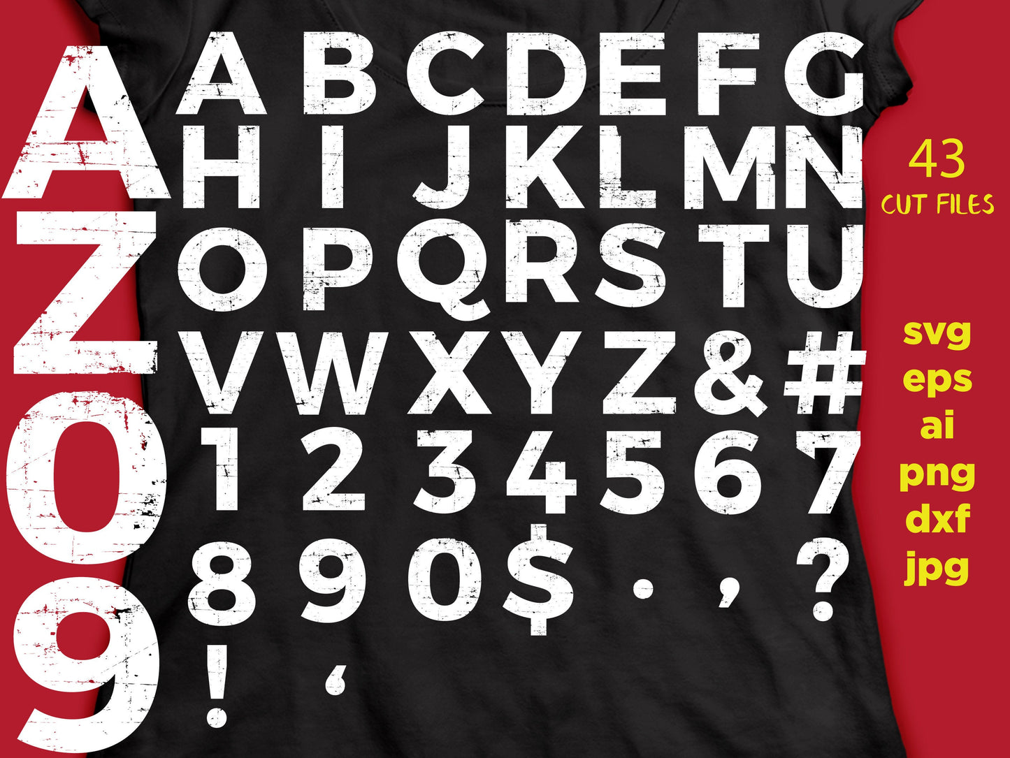 GRUNGE  alphabet & Numbers, Vector alphabet, Cut Files Silhouette Studio Cricut Svg Dxf Jpg Png Eps Ai