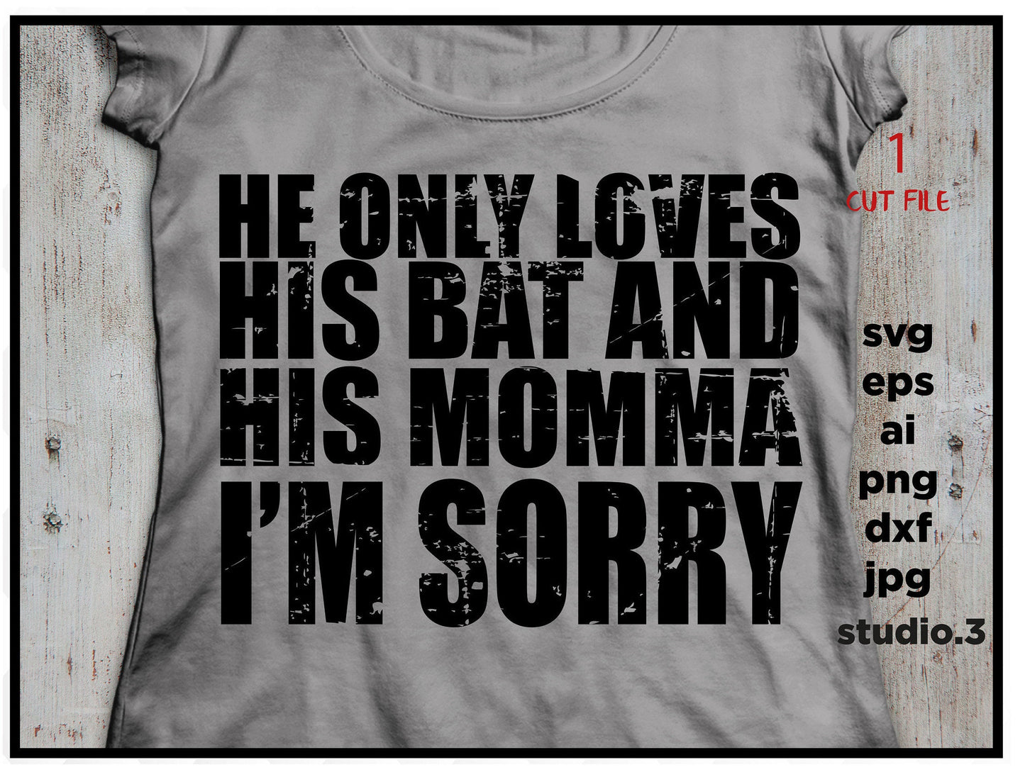 HE only loves his bat and his momma I'm sorry, mother, SVG, DxF, EpS, cut file Cut file, for Cricut & silhouette, Iron on transfer, mom svg