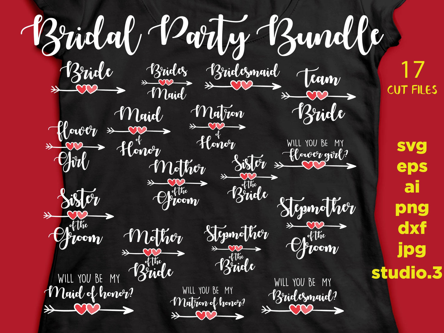 Bridal Bundle svg, cut file png jpeg dxf, Bridesmaid cutting file, Commercial Use, Wedding SVG, Vinyl Cut File, Bridal Party Wedding Set