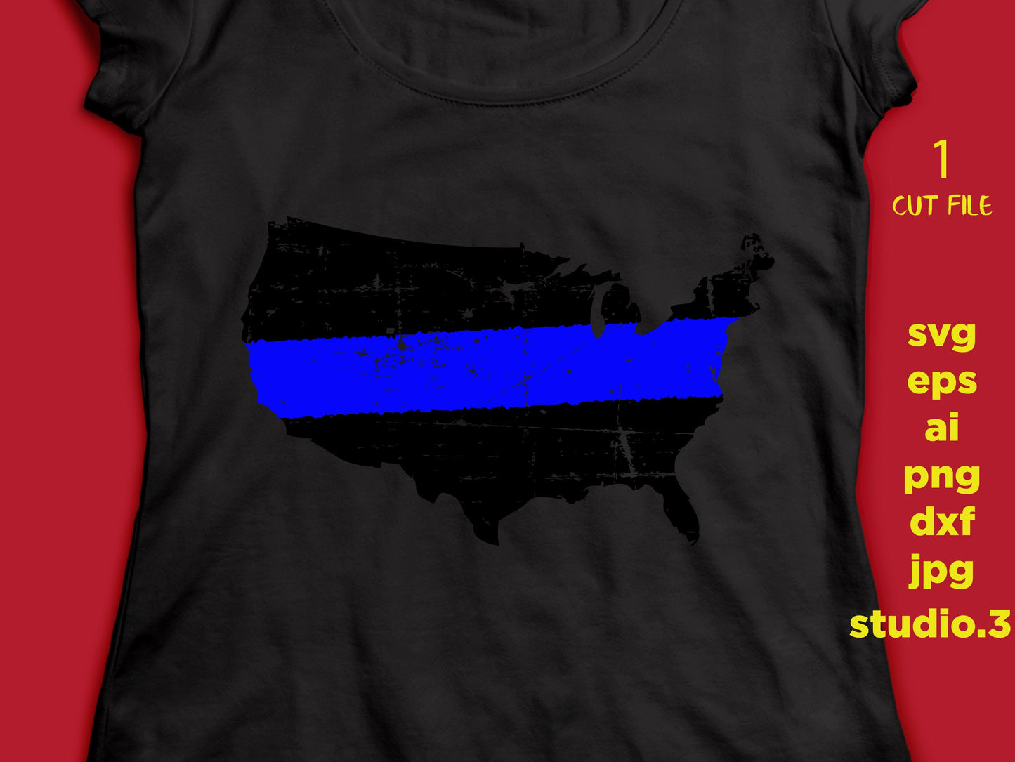 Police thin blue line usa distressed svg, cut file, dxf, jpg, png, ai, eps, Police SVG, Badge SVG, Silhouette Files, Cricut Files