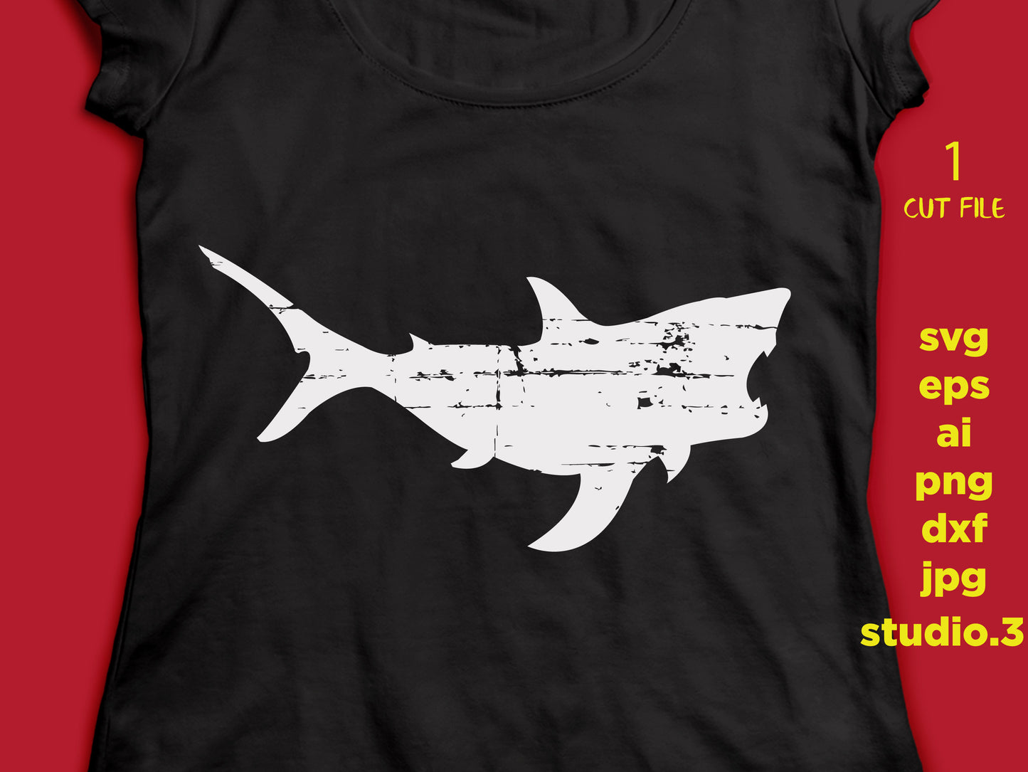 Shark, Grunge Shark Shirt Svg, Distressed svg, DxF, EpS, cut file, jpg reverse for paper transfer, for Cricut & silhouette