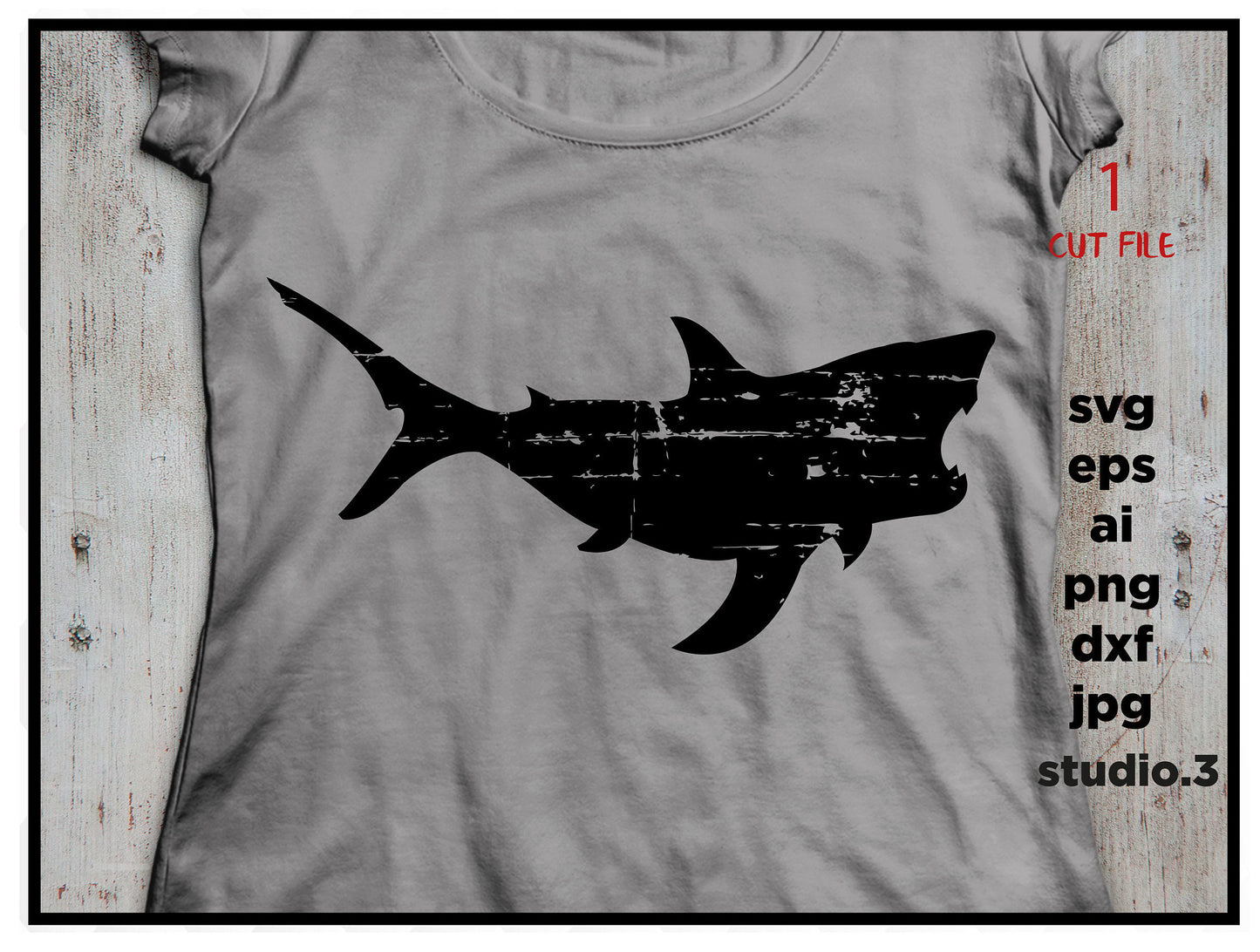 Shark, Grunge Shark Shirt Svg, Distressed svg, DxF, EpS, cut file, jpg reverse for paper transfer, for Cricut & silhouette