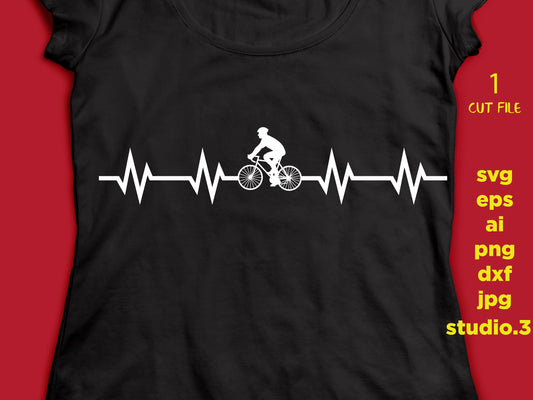 Cycling, Ekg, Bicycle Love, svg,png, dxf, eps, cut file, ai, Biker Love, Cut File for Silhouette and Cricut, Cycling SVG