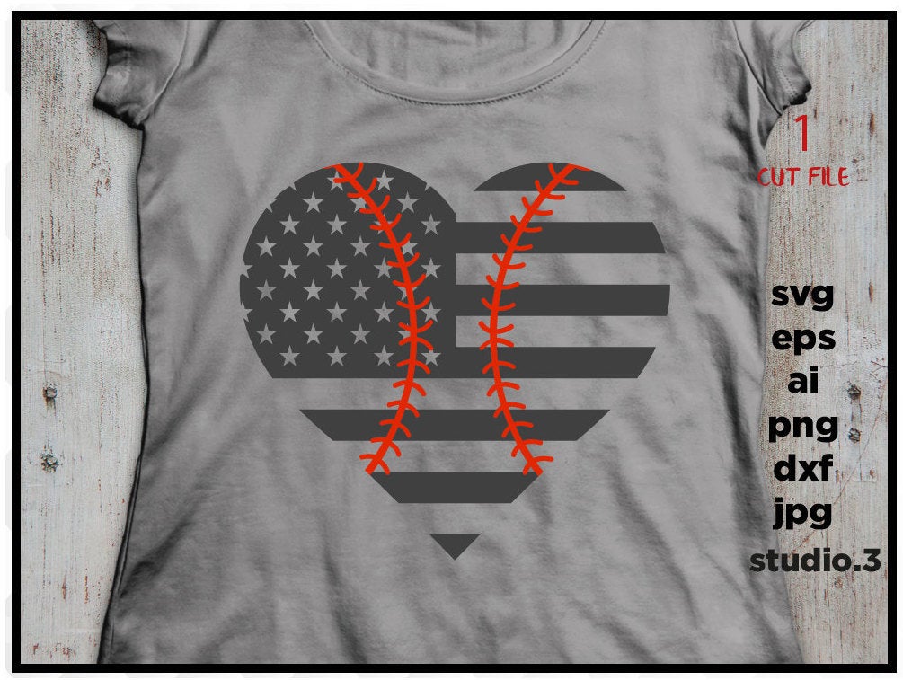 Baseball Heart-USA Flag, Love SVG, baseball Svg, Cutting Files For Silhouette and Cricut, cut file, jpeg, png, cut file, eps, dxf