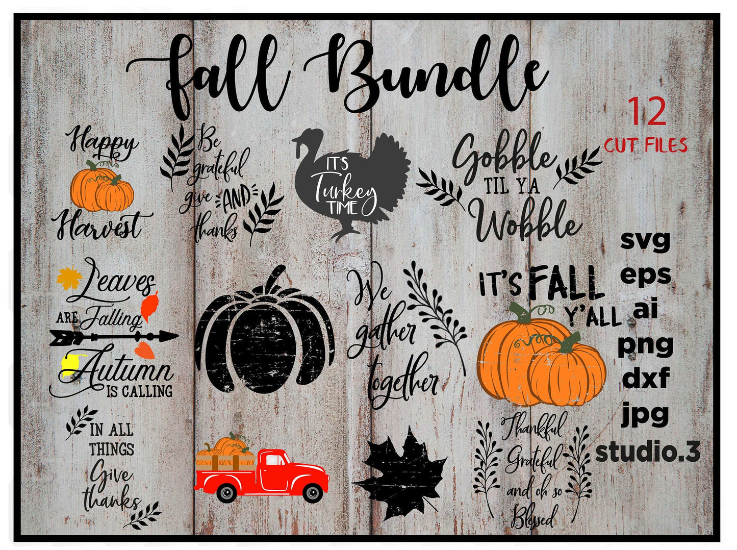 Fall SVG Bundle: Fall SVG Files, Autumn svg Bundle, eps, png, jpg for paper on transfer, cut file, download design for cricut or silhouette