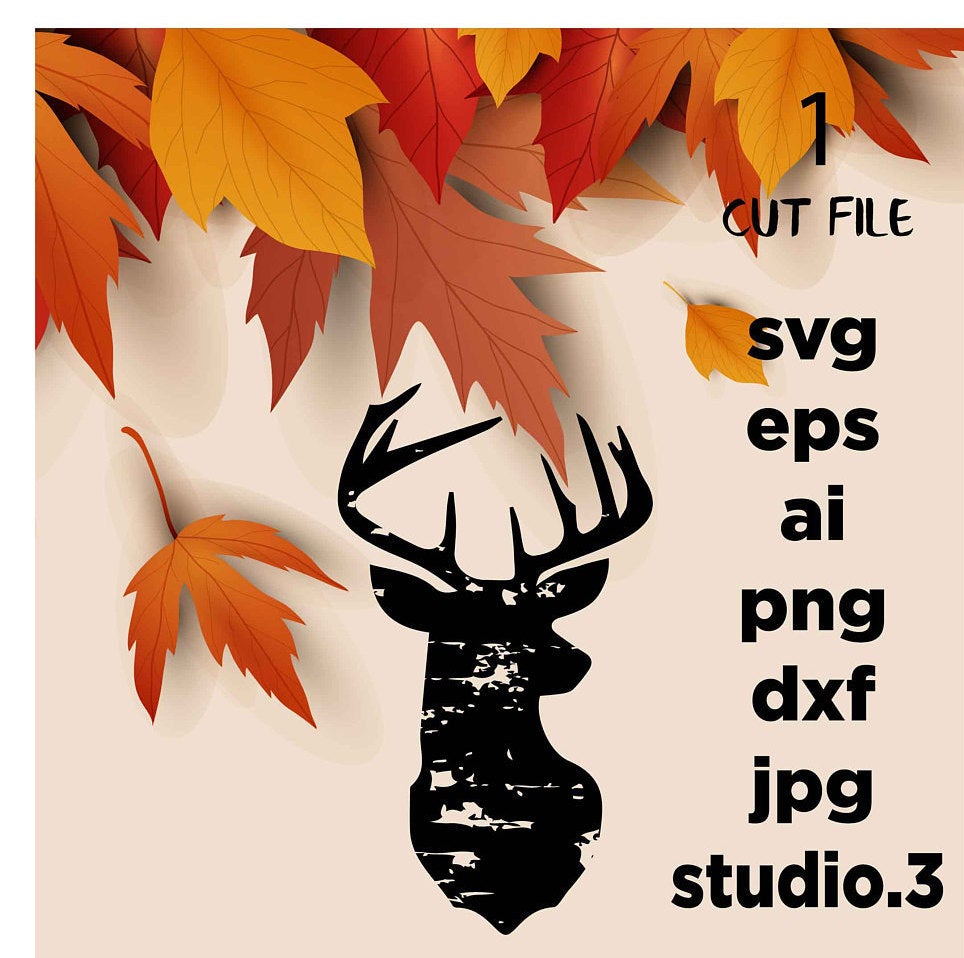 Deer svg, grunge svg, Fall svg, SVG, thanksgiving svg, Winter SVG, Buck, Digital Download, clip art, commercial use, distressed, dxf, eps