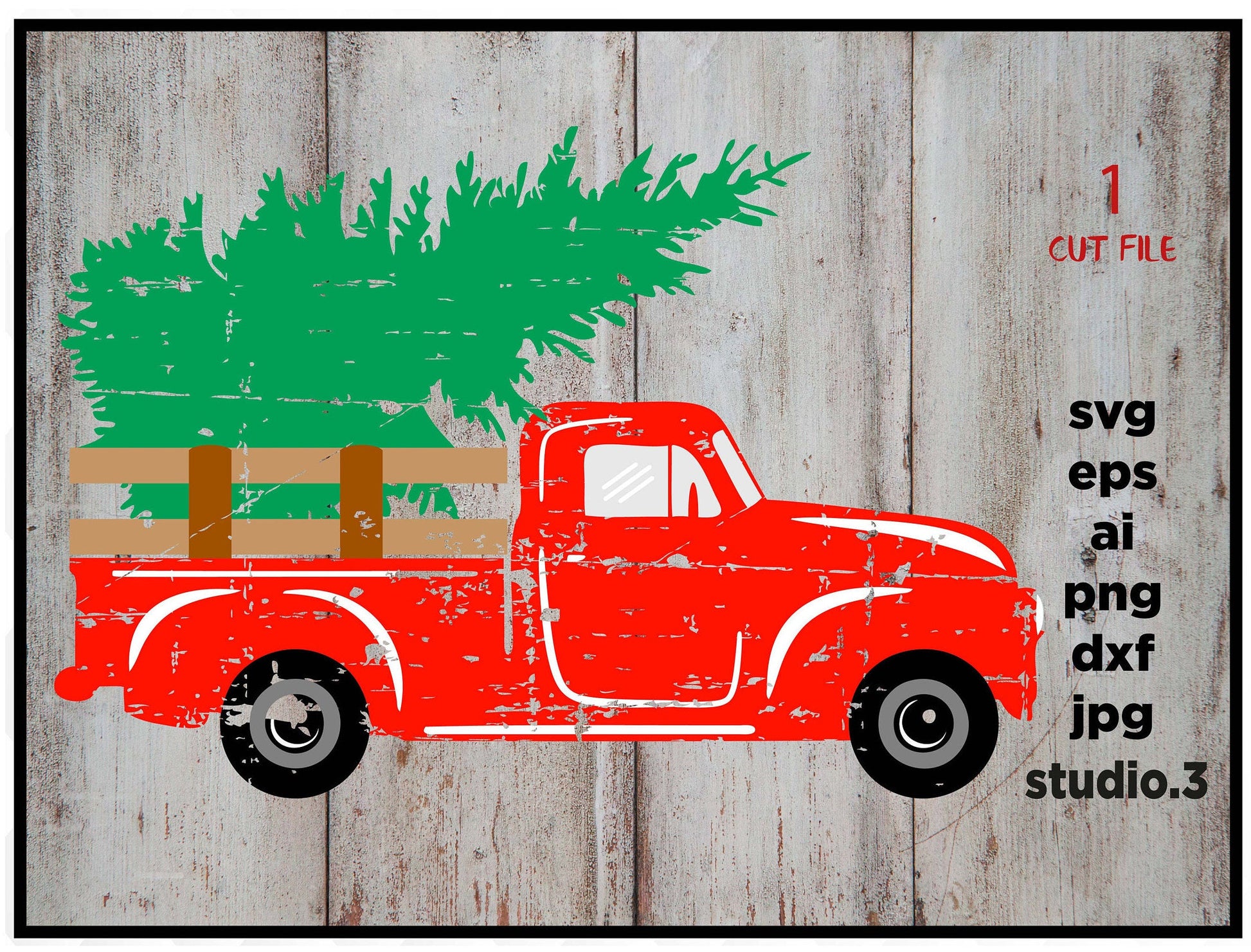 Christmas Truck Distressed, christmas tree truck, Svg, DXF, eps, png, jpg mirror for paper on transfer, cut file, for cricut or silhouette