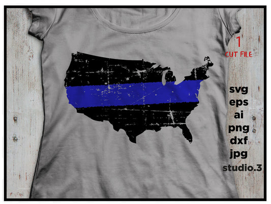 Police thin blue line usa distressed svg, cut file, dxf, jpg, png, ai, eps, Police SVG, Badge SVG, Silhouette Files, Cricut Files